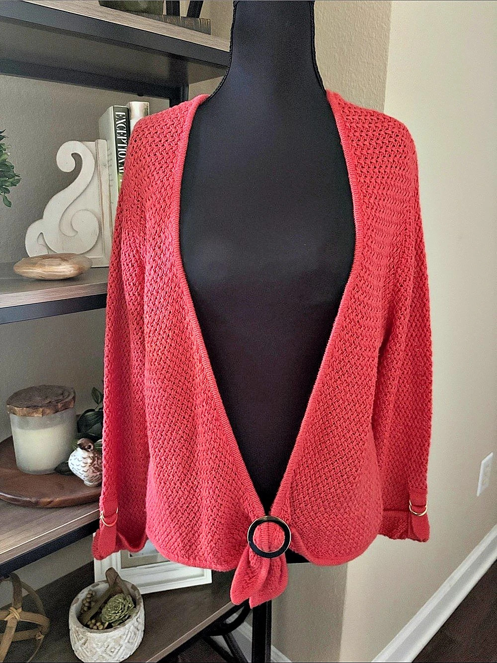 Jones New York Textured Knit Cardigan in Coral
